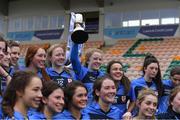 29 March 2019; St Patrick's captain Áine McNulty and her team-mates celebrate with the cup after the Lidl All Ireland Post Primary School Senior ‘B’ Championship Final match between Coláiste Bhaile Chláir, Claregalway, Co Galway, and St Patrick's Academy, Dungannon, Co Tyrone, at Páirc Seán Mac Diarmada in Carrick-on-Shannon, Leitrim. Photo by Piaras Ó Mídheach/Sportsfile