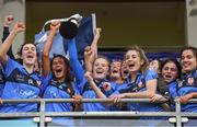29 March 2019; St Patrick's captain Áine McNulty lifts the cup after the Lidl All Ireland Post Primary School Senior ‘B’ Championship Final match between Coláiste Bhaile Chláir, Claregalway, Co Galway, and St Patrick's Academy, Dungannon, Co Tyrone, at Páirc Seán Mac Diarmada in Carrick-on-Shannon, Leitrim. Photo by Piaras Ó Mídheach/Sportsfile
