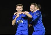 29 March 2019; Aaron Drinan, left, of Waterford celebrates with team-mate Kevin Lynch after scoring the first goal during the SSE Airtricity League Premier Division match between Waterford and Finn Harps at the RSC in Waterford. Photo by Matt Browne/Sportsfile