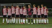 29 March 2019; The Derry City players standing for a minute of silence before the SSE Airtricity League Premier Division match between Derry City and Sligo Rovers at Ryan McBride Brandywell Stadium in Derry. Photo by Oliver McVeigh/Sportsfile