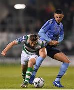 29 March 2019; Greg Bolger of Shamrock Rovers is tackled by Yoyo Mahdy of UCD during the SSE Airtricity League Premier Division match between Shamrock Rovers and UCD at Tallaght Stadium in Dublin. Photo by Eóin Noonan/Sportsfile