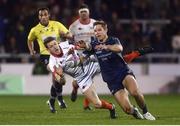 29 March 2019; Sam James of Sale contests the ball with Kyle Godwin of Connacht during the Heineken Challenge Cup Quarter-Final match between Sale Sharks and Connacht at AJ Bell Stadium in Salford, England. Photo by Philip Oldham/Sportsfile