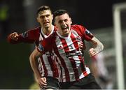 29 March 2019; David Parkhouse of Derry City celebrates with team-mate Eoghan Stokes after scoring his side's first goal during the SSE Airtricity League Premier Division match between Derry City and Sligo Rovers at Ryan McBride Brandywell Stadium in Derry. Photo by Oliver McVeigh/Sportsfile