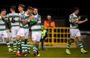 29 March 2019; Jack Byrne, centre, of Shamrock Rovers celebrates with team-mates after scoring his side's second goal during the SSE Airtricity League Premier Division match between Shamrock Rovers and UCD at Tallaght Stadium in Dublin. Photo by Eóin Noonan/Sportsfile