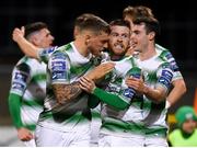 29 March 2019; Jack Byrne, centre, of Shamrock Rovers celebrates with team-mates after scoring his side's second goal during the SSE Airtricity League Premier Division match between Shamrock Rovers and UCD at Tallaght Stadium in Dublin. Photo by Eóin Noonan/Sportsfile
