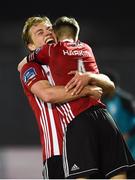 29 March 2019; Ciaron Harkin of Derry City celebrates with Greg Sloggett after scoring his side's second goal during the SSE Airtricity League Premier Division match between Derry City and Sligo Rovers at Ryan McBride Brandywell Stadium in Derry. Photo by Oliver McVeigh/Sportsfile