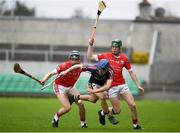 30 March 2019; Chirs Korff of Castlecomer Community School in action against Adrian Prendergast, left, and Seán Connaughton of St Raphael's College Loughrea during the Masita GAA All-Ireland Hurling Post Primary Schools Paddy Buggy Cup Final match between St. Raphael's College Loughrea and Castlecomer CS in Bord na Móna O'Connor Park in Tullamore, Offaly. Photo by Harry Murphy/Sportsfile