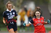 30 March 2019; Clodagh Lohan of Mercy SS Ballymahon celebrates scoring her side's first goal during the Lidl All-Ireland Post-Primary Schools Senior C Final match between Mercy SS, Ballymahon, Co Longford, and St Mary’s High School, Midleton, Co Cork, at St Rynagh’s GAA in Banagher, Co Offaly. Photo by Piaras Ó Mídheach/Sportsfile