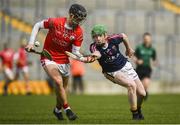 30 March 2019; Conor McMahon of Castlecomer Community School in action against Darren Shaughnessy of St Raphael's College Loughrea during the Masita GAA All-Ireland Hurling Post Primary Schools Paddy Buggy Cup Final match between St. Raphael's College Loughrea and Castlecomer CS in Bord na Móna O'Connor Park in Tullamore, Offaly. Photo by Harry Murphy/Sportsfile