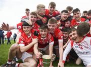30 March 2019; St. Raphael's College Loughrea players celebrate with the trophy following the Masita GAA All-Ireland Hurling Post Primary Schools Paddy Buggy Cup Final match between St. Raphael's College Loughrea and Castlecomer CS in Bord na Móna O'Connor Park in Tullamore, Offaly. Photo by Harry Murphy/Sportsfile