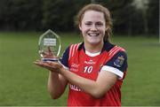 30 March 2019; Player of the Match Sarah Dillon of Mercy SS Ballymahon with her award after the Lidl All-Ireland Post-Primary Schools Senior C Final match between Mercy SS, Ballymahon, Co Longford, and St Mary’s High School, Midleton, Co Cork, at St Rynagh’s GAA in Banagher, Co Offaly. Photo by Piaras Ó Mídheach/Sportsfile
