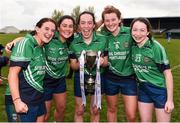 30 March 2019; Scoil Chríost Rí players, from left, Emma Lawlor, Zoe Keegan, Niamh Crowley, Isabella O'Toole, and Ciara Crowley celebrate with the cup after the Lidl All-Ireland Post-Primary Schools Senior A Final match between Loreto, Clonmel, and Scoil Chríost Rí, Portlaoise, at John Locke Park in Callan, Co Kilkenny. Photo by Diarmuid Greene/Sportsfile