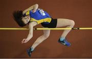 30 March 2019; Eve Leacy of Roundwood & District A.C., Co. Wicklow, competing in the Girls Under 17 High Jump event during Day 1 of the Irish Life Health National Juvenile Indoor Championships at AIT in Athlone, Co Westmeath. Photo by Sam Barnes/Sportsfile
