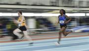 30 March 2019; Maria Olufunmilayo of Longford A.C., Co. Longford, right, competing in the Girls Under 15 60m event during Day 1 of the Irish Life Health National Juvenile Indoor Championships at AIT in Athlone, Co Westmeath. Photo by Sam Barnes/Sportsfile