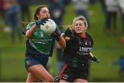 30 March 2019; Sarah Larkin of Scoil Chríost Rí, Portlaoise in action against Gretta Nugent of Loreto, Clonmel during the Lidl All-Ireland Post-Primary Schools Senior A Final match between Loreto, Clonmel, and Scoil Chríost Rí, Portlaoise, at John Locke Park in Callan, Co Kilkenny. Photo by Diarmuid Greene/Sportsfile