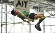 30 March 2019; John Murphy of Liscarroll A.C., Co. Cork, competing in the Boys Under 14 High Jump event during Day 1 of the Irish Life Health National Juvenile Indoor Championships at AIT in Athlone, Co Westmeath. Photo by Sam Barnes/Sportsfile