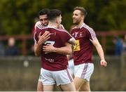 30 March 2019; Denis Corroon and James Dolan of Westmeath celebrate after the Allianz Football League Roinn 3 Round 6 match between Louth and Westmeath at the Gaelic Grounds in Drogheda, Louth. Photo by Oliver McVeigh/Sportsfile