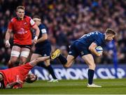 30 March 2019; Jordan Larmour of Leinster is tackled by Iain Henderson of Ulster during the Heineken Champions Cup Quarter-Final between Leinster and Ulster at the Aviva Stadium in Dublin. Photo by Stephen McCarthy/Sportsfile