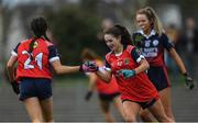 30 March 2019; Clodagh Lohan of Mercy SS Ballymahon celebrates scoring her side's first goal with team-mate Rebecca Higgins, left, during the Lidl All-Ireland Post-Primary Schools Senior C Final match between Mercy SS, Ballymahon, Co Longford, and St Mary’s High School, Midleton, Co Cork, at St Rynagh’s GAA in Banagher, Co Offaly. Photo by Piaras Ó Mídheach/Sportsfile