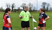 30 March 2019; Referee Des McEnery with team captains Aishling McCormack of Mercy SS Ballymahon and Sarah Leahy of St Mary's High School before the Lidl All-Ireland Post-Primary Schools Senior C Final match between Mercy SS, Ballymahon, Co Longford, and St Mary’s High School, Midleton, Co Cork, at St Rynagh’s GAA in Banagher, Co Offaly. Photo by Piaras Ó Mídheach/Sportsfile