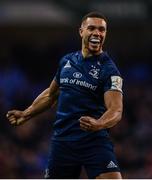 30 March 2019; Adam Byrne of Leinster celebrates at the final whistle of the Heineken Champions Cup Quarter-Final between Leinster and Ulster at the Aviva Stadium in Dublin. Photo by Ramsey Cardy/Sportsfile