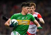 30 March 2019; Pearce Dolan of Leitrim in action against Brendan Rogers of Derry during the Allianz Football League Division 4 Final between Derry and Leitrim at Croke Park in Dublin. Photo by Ray McManus/Sportsfile