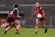 30 March 2019; Melissa O'Kane of Mercy SS Ballymahon in action against Sally McAllister of St Mary's High School during the Lidl All-Ireland Post-Primary Schools Senior C Final match between Mercy SS, Ballymahon, Co Longford, and St Mary’s High School, Midleton, Co Cork, at St Rynagh’s GAA in Banagher, Co Offaly. Photo by Piaras Ó Mídheach/Sportsfile