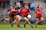 30 March 2019; Sarah Dillon of Mercy SS Ballymahon in action against Bridget Wall of St Mary's High School during the Lidl All-Ireland Post-Primary Schools Senior C Final match between Mercy SS, Ballymahon, Co Longford, and St Mary’s High School, Midleton, Co Cork, at St Rynagh’s GAA in Banagher, Co Offaly. Photo by Piaras Ó Mídheach/Sportsfile
