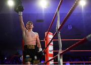 30 March 2019; Victor Rabei makes his way to the ring prior to his vacant BUI Celtic Super Lightweight title bout against Jake Hanney at the National Stadium in Dublin. Photo by Seb Daly/Sportsfile