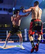 30 March 2019; Victor Rabei, left, and Jake Hanney during their vacant BUI Celtic Super Lightweight title bout at the National Stadium in Dublin. Photo by Seb Daly/Sportsfile