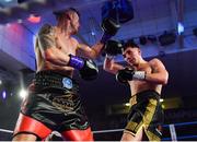 30 March 2019; Victor Rabei, right, and Jake Hanney during their vacant BUI Celtic Super Lightweight title bout at the National Stadium in Dublin. Photo by Seb Daly/Sportsfile