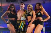 30 March 2019; Victor Rabei with the ring-girls after winning the vacant BUI Celtic Super Lightweight title against Jake Hanney at the National Stadium in Dublin. Photo by Seb Daly/Sportsfile