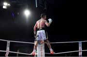 30 March 2019; Eric Donovan celebrates after winning his vacant Irish Featherweight title bout against Stephen McAfee at the National Stadium in Dublin. Photo by Seb Daly/Sportsfile