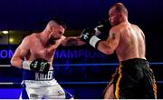 30 March 2019; Cillian Reardon, left, and Istvan Szucs during their middleweight bout at the National Stadium in Dublin. Photo by Seb Daly/Sportsfile