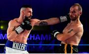 30 March 2019; Cillian Reardon, left, and Istvan Szucs during their middleweight bout at the National Stadium in Dublin. Photo by Seb Daly/Sportsfile