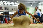 30 March 2019; Adeyemi Talabi of Longford A.C., Co. Longford, competing in the Girls Under 18 Long Jump event during Day 1 of the Irish Life Health National Juvenile Indoor Championships at AIT in Athlone, Co Westmeath. Photo by Sam Barnes/Sportsfile