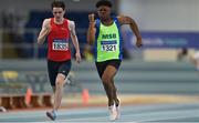 30 March 2019; Nkemjika Onwumereh of Metro/St. Brigid's A.C., Co. Dublin, right, competing in the Boys Under 16 60m event during Day 1 of the Irish Life Health National Juvenile Indoor Championships at AIT in Athlone, Co Westmeath. Photo by Sam Barnes/Sportsfile