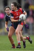 30 March 2019; Rebecca O'Kane of Mercy SS Ballymahon in action against Lauren McAllister of St Mary's High School during the Lidl All-Ireland Post-Primary Schools Senior C Final match between Mercy SS, Ballymahon, Co Longford, and St Mary’s High School, Midleton, Co Cork, at St Rynagh’s GAA in Banagher, Co Offaly. Photo by Piaras Ó Mídheach/Sportsfile