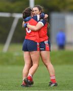 30 March 2019; Sarah Horan, right, and Caoimhe Lohan of Mercy SS Ballymahon celebrate after the Lidl All-Ireland Post-Primary Schools Senior C Final match between Mercy SS, Ballymahon, Co Longford, and St Mary’s High School, Midleton, Co Cork, at St Rynagh’s GAA in Banagher, Co Offaly. Photo by Piaras Ó Mídheach/Sportsfile