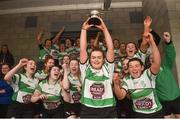 30 March 2019; Naas captain Rachel Murtagh lifts the cup as her team-mates celebrate after the Leinster Rugby Girls 18s Girls Plate Final match between Naas and Tullow at Navan RFC in Navan, Co Meath. Photo by Matt Browne/Sportsfile