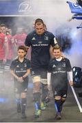 30 March 2019; Matchday mascots Eoin Cahill, from Sercock, Co. Cavan, and Andrew Browne, from Kilkenny RFC, with Leinster captain Rhys Ruddock ahead of the Heineken Champions Cup Quarter-Final between Leinster and Ulster at the Aviva Stadium in Dublin. Photo by Ramsey Cardy/Sportsfile