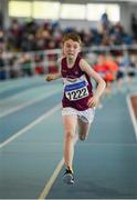 31 March 2019; Matthew Molloy of Mullingar Harriers A.C., Co. Westmeath, on his way to winning the Boys Under 12 600m event during Day 2 of the Irish Life Health National Juvenile Indoor Championships at AIT in Athlone, Co Westmeath. Photo by Sam Barnes/Sportsfile