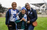 31 March 2019; Waterford supporters, from left, Aoibheann O'Grady, Micheál O'Grady and Alana Carmody, from Dungarvan, Co. Waterford, ahead of the Allianz Hurling League Division 1 Final match between Limerick and Waterford at Croke Park in Dublin. Photo by Ramsey Cardy/Sportsfile