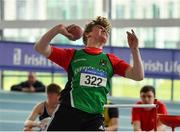 31 March 2019; Charlie Laverty of Carrick Aces A.C., Co. Monaghan, competing in the Boys Under 16 Shot Put event during Day 2 of the Irish Life Health National Juvenile Indoor Championships at AIT in Athlone, Co Westmeath. Photo by Sam Barnes/Sportsfile