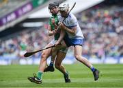 31 March 2019; Shane McNulty of Waterford is tackled by Gearóid Hegarty of Limerick during the Allianz Hurling League Division 1 Final match between Limerick and Waterford at Croke Park in Dublin. Photo by Piaras Ó Mídheach/Sportsfile