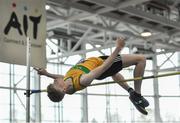 31 March 2019; Daniel Greene of St. John's A.C., Co. Kerry, competing in the Boys Under 18 High Jump event during Day 2 of the Irish Life Health National Juvenile Indoor Championships at AIT in Athlone, Co Westmeath. Photo by Sam Barnes/Sportsfile