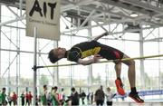 31 March 2019; Rory MacGabhann of Kilkenny City Harriers A.C., Co. Kilkenny, competing in the Boys Under 19 High Jump event during Day 2 of the Irish Life Health National Juvenile Indoor Championships at AIT in Athlone, Co Westmeath. Photo by Sam Barnes/Sportsfile