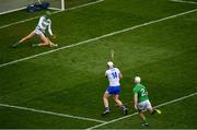 31 March 2019; Limerick goalkeeper Nickie Quaid saves a shot at goal by Stephen Bennett of Waterford during the Allianz Hurling League Division 1 Final match between Limerick and Waterford at Croke Park in Dublin. Photo by Ramsey Cardy/Sportsfile