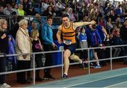 31 March 2019; Conor Morey of Leevale A.C., Co. Cork, crosses the line to win the Boys Under 19 200m event during Day 2 of the Irish Life Health National Juvenile Indoor Championships at AIT in Athlone, Co Westmeath. Photo by Sam Barnes/Sportsfile