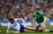 31 March 2019; Peter Casey of Limerick in action against Calum Lyons of Waterford during the Allianz Hurling League Division 1 Final match between Limerick and Waterford at Croke Park in Dublin. Photo by Stephen McCarthy/Sportsfile